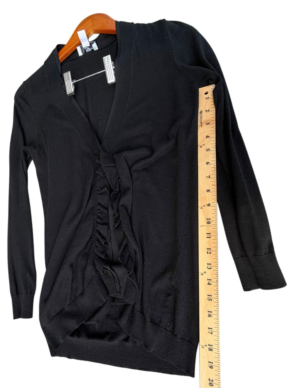 ANN TAYLOR LOFT  Black Cardigan Ruffle Sweater Size petite small Long Sleeve - Picture 5 of 9